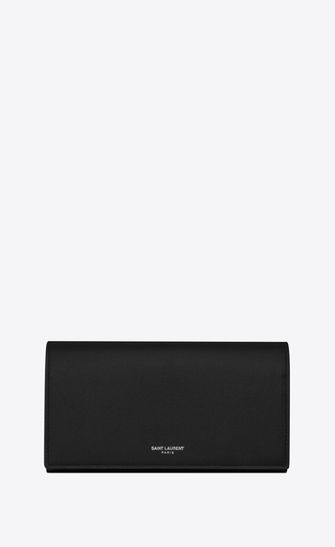 Large flap wallet in grain de poudre embossed leather